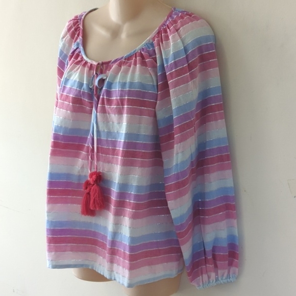J. Crew Metallic Pastel Striped Rainbow Peasant Top S - Picture 8 of 16